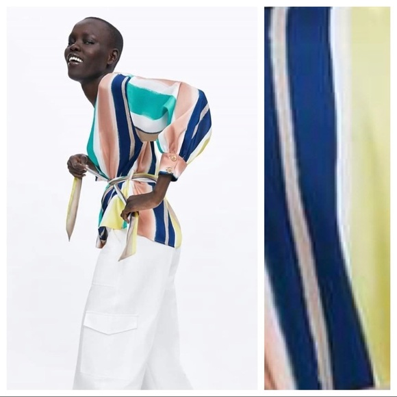 NWT. Zara Striped Wrap Blouse. Size S. - Picture 4 of 8